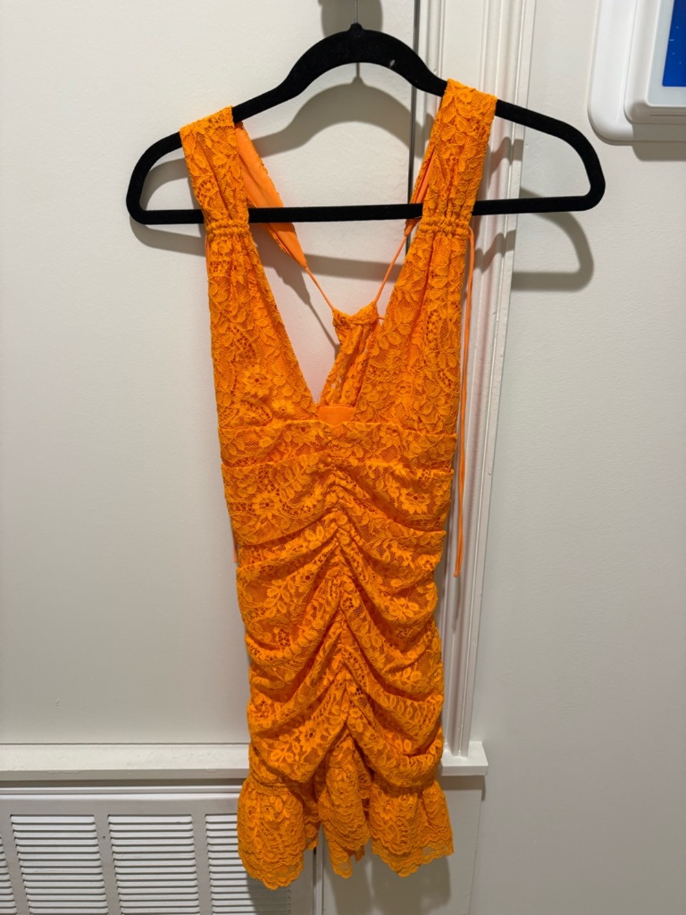 For Love & Lemons orange lace dress Size S Orange Lace Ruched Mini Dress